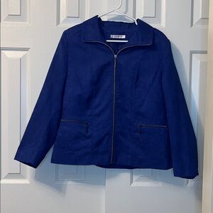 Allison Daley Blue Jacket‎ Zipper Pockets Shoulder Pads Faux Suede Size 12P